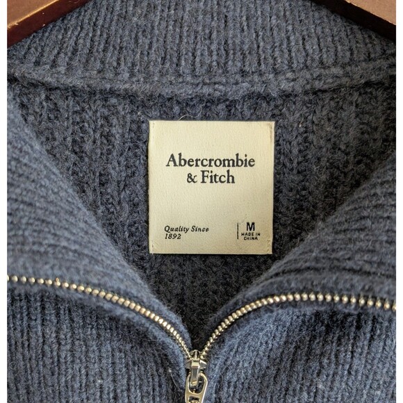 Abercrombie Fitch Size Medium Thick Chunky Sweater Womens Turtleneck M Blue Zip - Picture 3 of 6